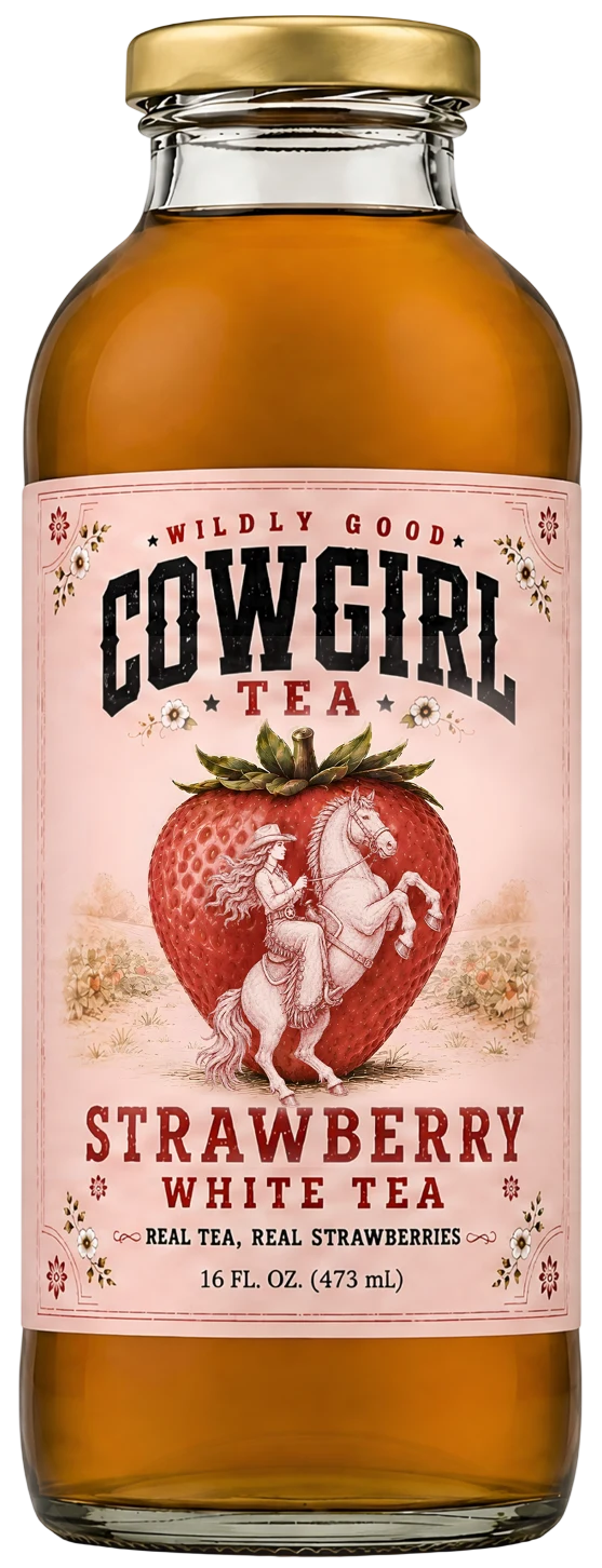 Strawberry White Tea, 16 fl. oz. Cowgirl Tea bottle