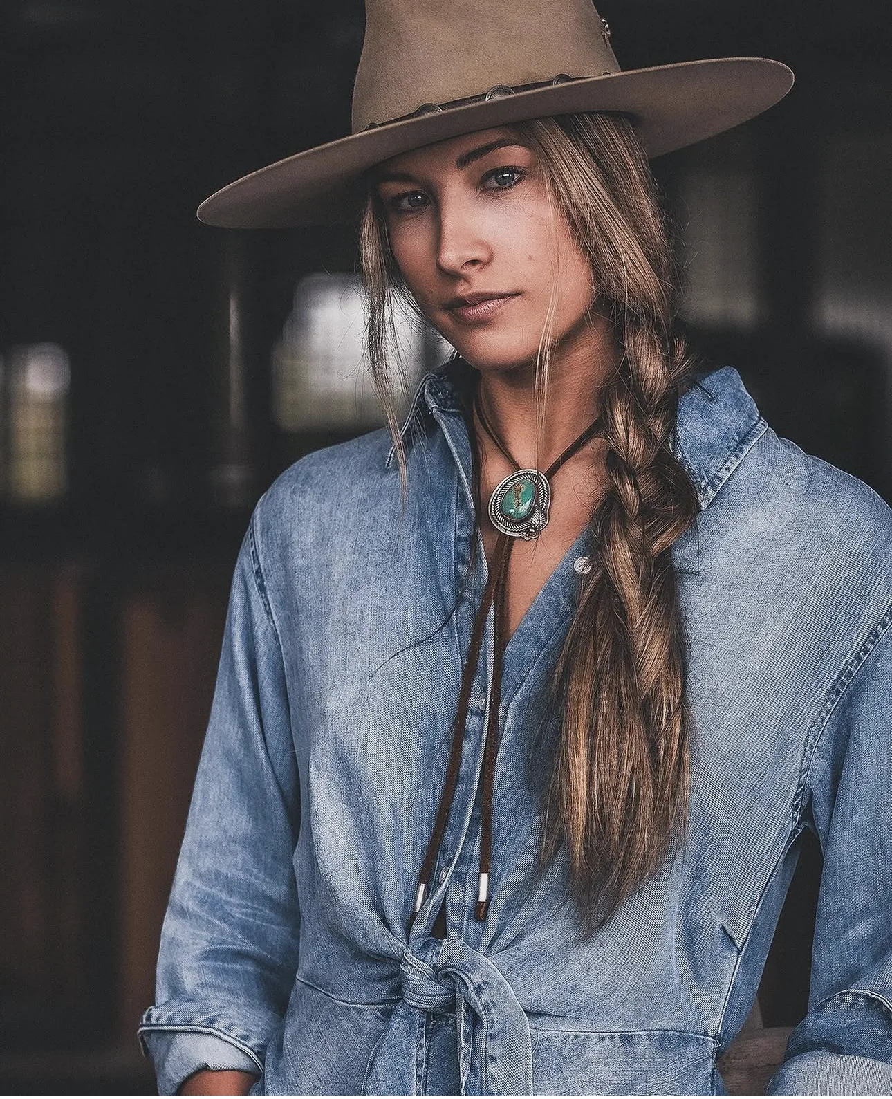 Latina cowgirl in a denim shirt
